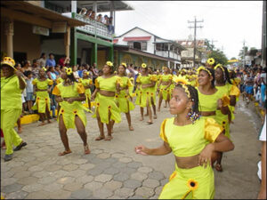 Costeños Festival women and girls dress in yellow outfits  