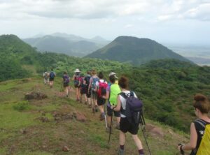 Tourists are hiking up the Telica Volcano